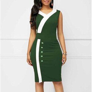 NWOT - Green/White Colorblock V-Neck Bodycon Dress – Size XL